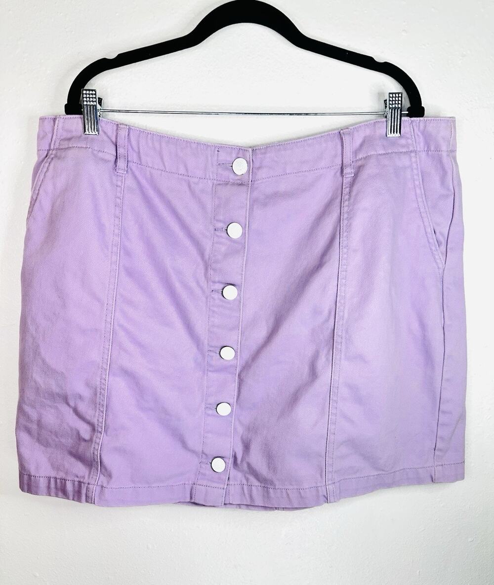 Forever 21+ Lavender Denim White Button Up Skirt 3X Mini Plus Pastel Y2K